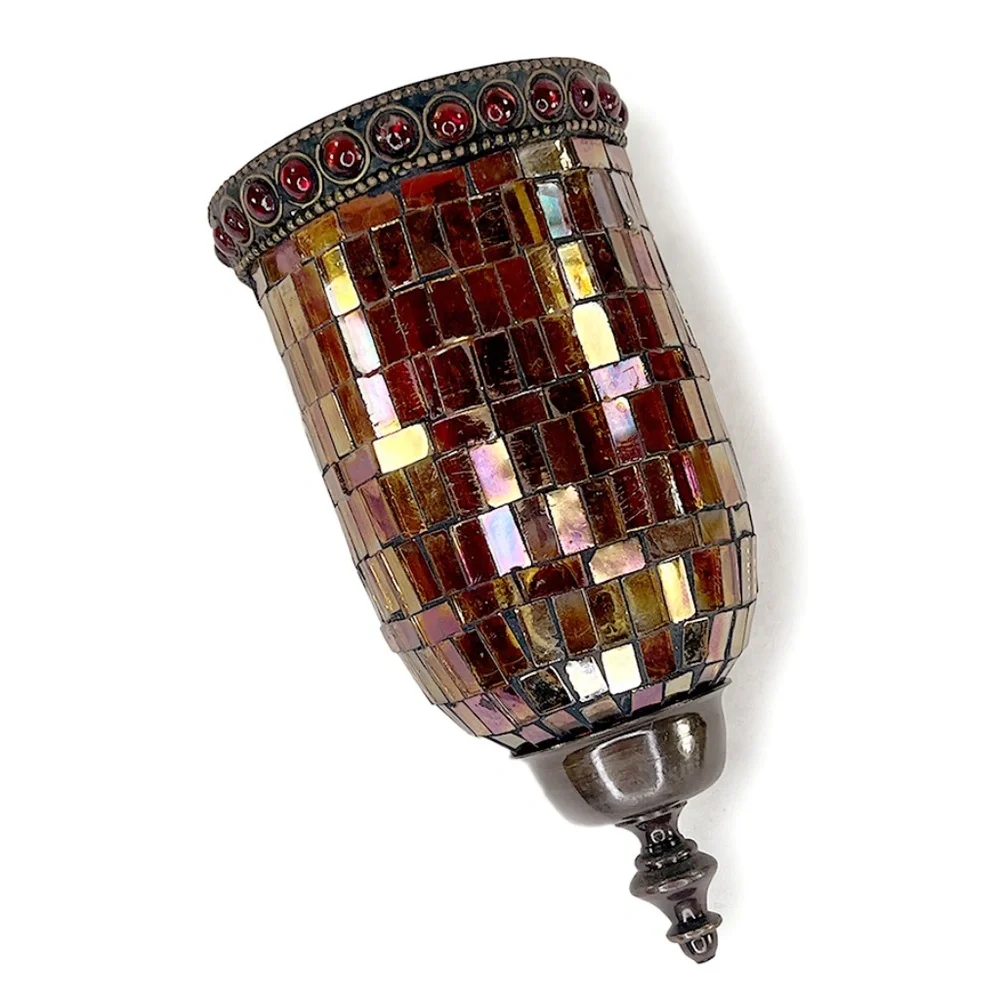 Bombay Co. Vintage Burgundy Mosaic Tudor-Style Tea Light Lamp